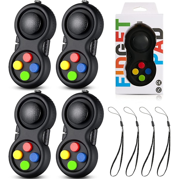4 stycken Fidget Game Controller-plattor, Nyckelringsfidget för vuxna och tonåringar, Mini Handhållen Cam Fidget Pad Cube Ångest- och Stressreducerande Sinnesleksak med 8