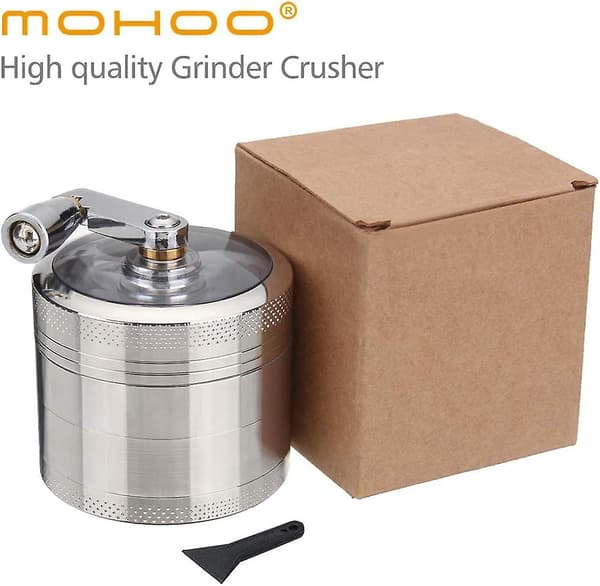 4-delt Grinder Knuser med Pollenskrape og Håndtak 55mm