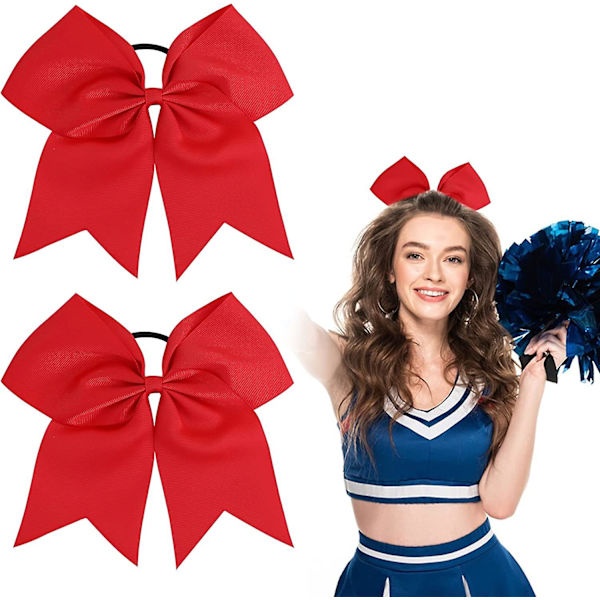 2 st stora cheer-rosetter 8 tum jumbo cheer-hårrosetter hästsvanshållare elastiskt band red