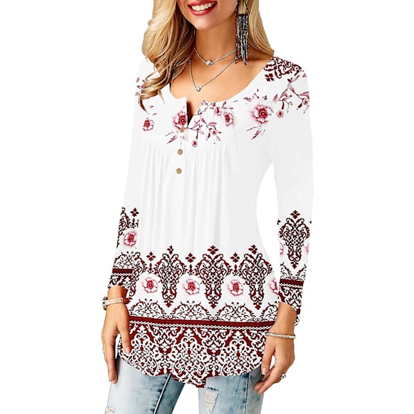 Dame Skjorter Flæse Løs Knap Tunic Toppe Til Kvinder Whiteflo L