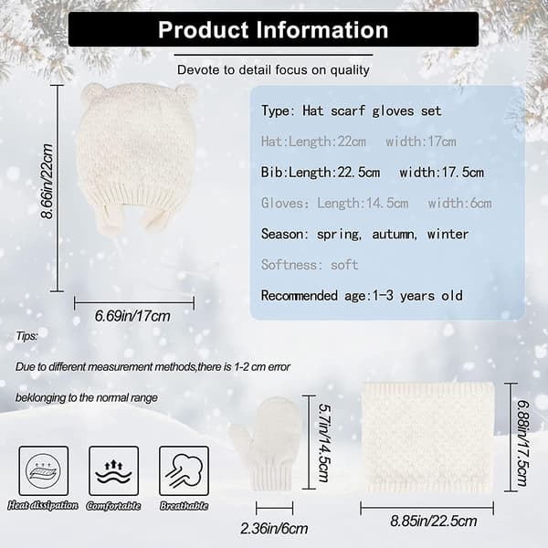 Barn Vinter Varma Mössa Halsduk Vantar Set, 3 I 1 Tjock Fleece Termisk Present