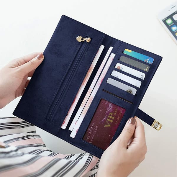 Dam Slim Plånbok RFID Damplånböcker Lång Bifold Tunn Slank, Magnetisk Stängning