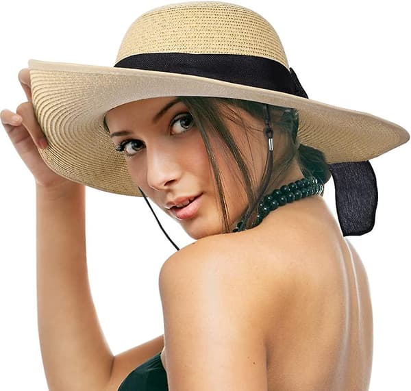 Dam halm strand solhatt: Stor hopfällbar och packbar sommar solhatt Style 1