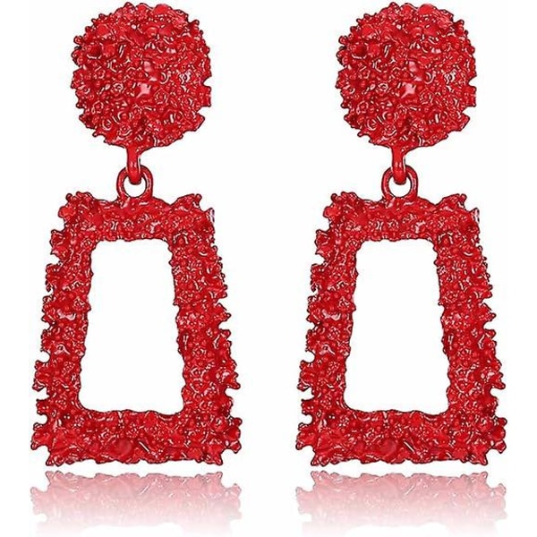 Röda Clip örhängen för kvinnor Girlsnon Pierced geometriska rektangelformade Clip örhängen