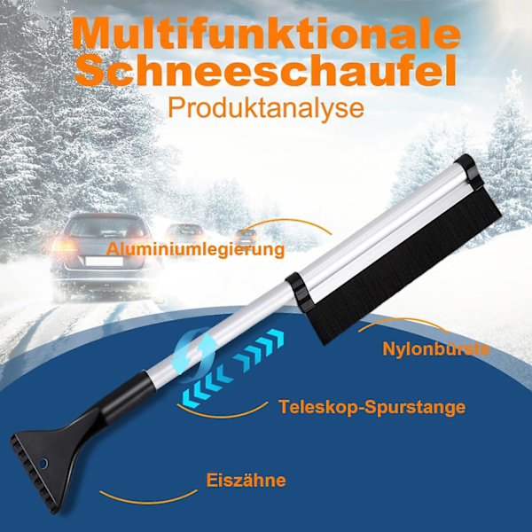 Isskrape for bil (2-i-1) med kost - Justerbar lengde for frontrute, bakrute og