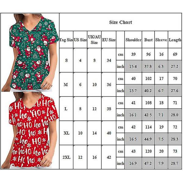 Jul Kvinnor Amningsuniform Scrub Kortärmad T-shirt Xmas Blus Tee Tops V-ringad Army Green M