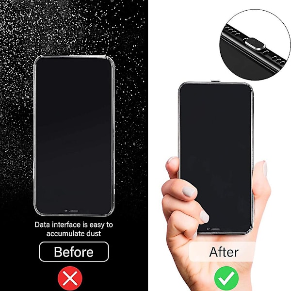 4-pakning Anti-støvdeksler for iPhone 11 og 12, Kabelklemme Ladeport Støvbeskyttere Black