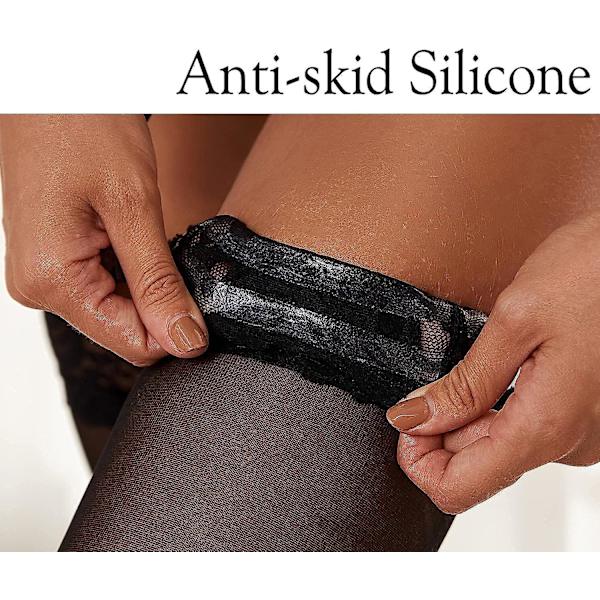 Antisladd silikon spets silkesstrumpor för kvinnor 1Black One Size Plus