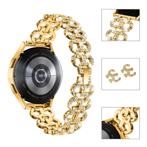 20mm metallklockarmband för Samsung Galaxy Watch6 40/44mm / Watch6 Classic 43mm/47mm med strass Gold