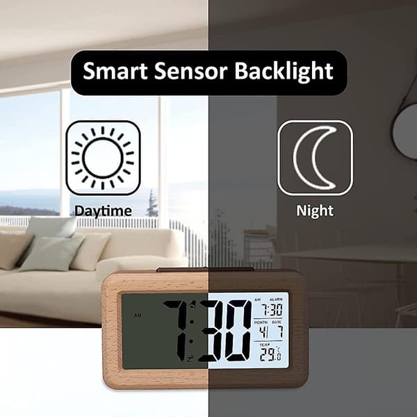 Trädigital väckarklocka, Acsergery stor LED-display väckarklocka i trästruktur, Acsergery smart present