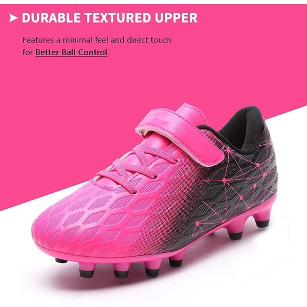 Fotballsko for barn, gutter og jenter, Fg/Ag baseballsko for ungdom, atletiske komfortable fotballsko for utendørs og innendørs bruk Fuchsia Black EU29