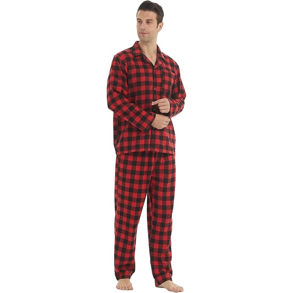 Herr Pyjamas Set Långärmad Rutig Lounge Wear Set Flanell Pyjamas Rutig Topp Och Botten 2 Delar Vinter Bomull Nattkläder Red XL