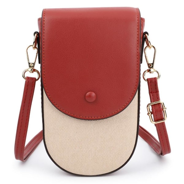 Canvas Textur PU Läder Kvinnor Liten Crossbody Väska Telefon Kosmetika Bärväska Red