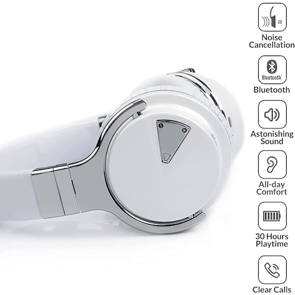 Støyreduserende hodetelefoner Bluetooth-hodetelefoner White