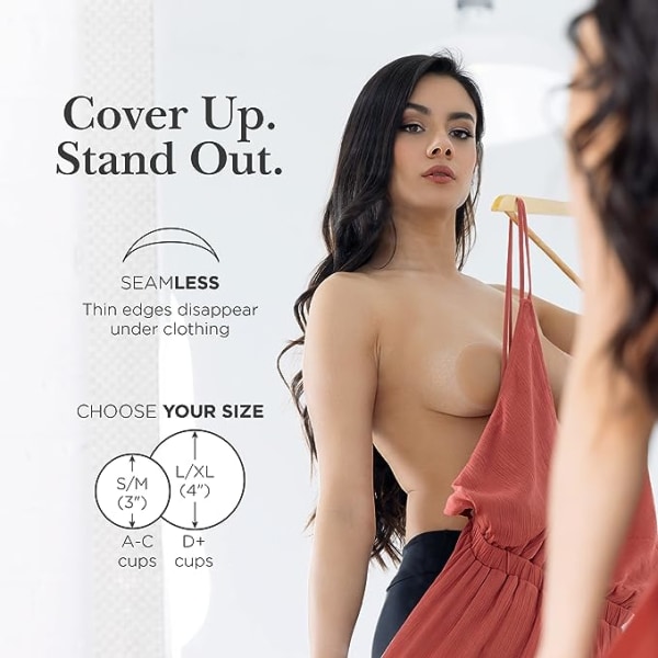 Cover - Sticky Adhesive Silikon Nippelpastor - Återanvändbara pastiga bröstvårtor för kvinnor med reselåda A Large