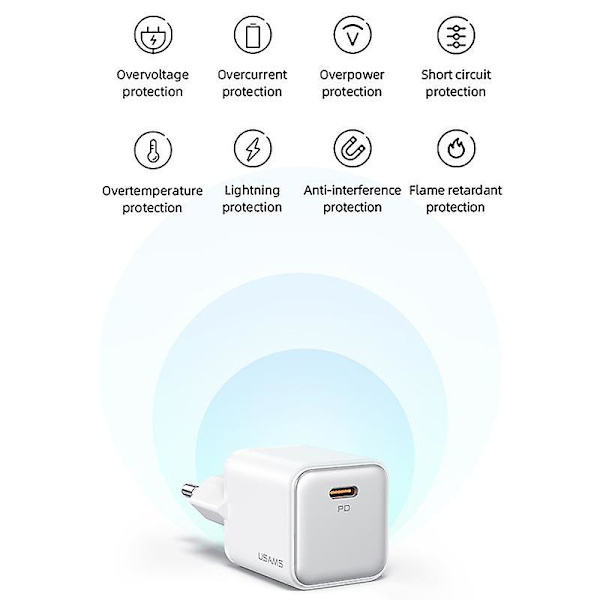 PD 30W Enkel Port Elektroplettert Laderadapter Mini Bærbar Vegglader (EU-plugg) Black