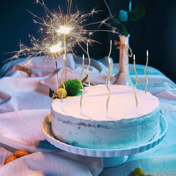 24 stk. Bursdagslys Lange Spiral Bursdagskakelys Kake til Bursdag Bryllupsfest Dekorasjon (gull)