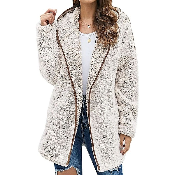 Dam Huva Fuzzy Fleece Coat Solid Oversized Kontrastfärg Kantband Vinter Varm Pälsjacka Ytterkläder XXL