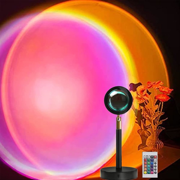 Solnedgångsprojektionslampa, 16 färger Projektorljus Rotation Regnbågsprojektionslampa 180 graders USB laddningsbelysning,