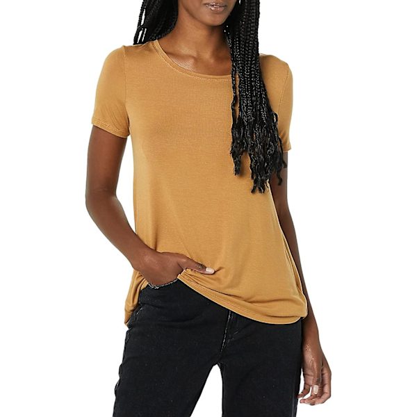 Avslappet T-skjorte med korte ermer og scoop-hals for kvinner Dark Camel L