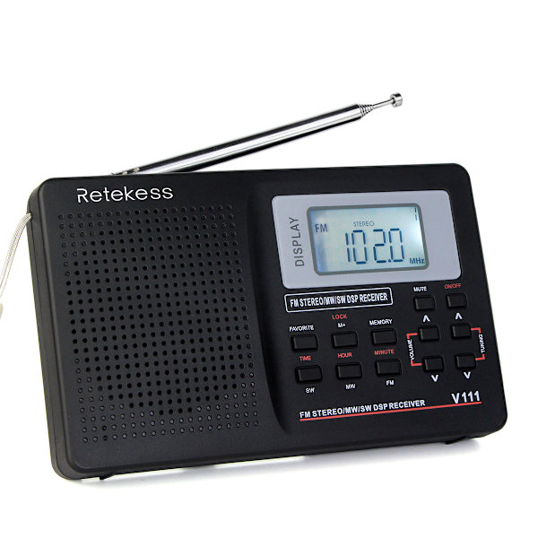 AM FM Taskuradio Kannettava SW/LW/TV Ääni Täyden Taajuuden Vastaanotin Kellolla ja Hälytyksellä