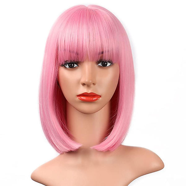 Pinkit otsatukkaiset peruukit, 30 cm lyhyet suorat peruukit, värikäs synteettinen cosplay-peruukki päivittäiseen käyttöön ja juhliin naisille