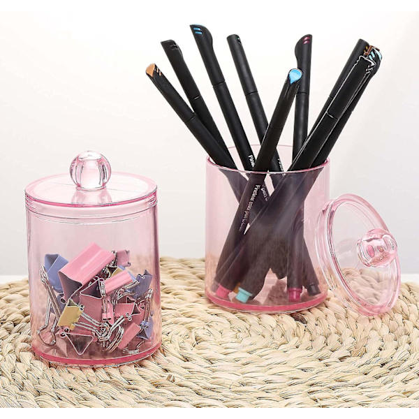 4 stk. Qtips Holder Badeværelsesbeholder, 300 ml Apotekerglas, Pink Vatrondeller/vatpinde Dispenser Organizer til Opbevaring Pink 10ozX4