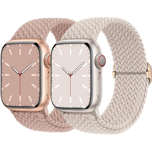 Flätat armband kompatibelt med Apple Watch 38 mm 40 mm 41 mm, elastiskt solo loop nylonarmband för Apple Watch Series 8/7/6/SE/5/4/3/2/1/SE beige Pink 42 mm 44 mm 45 mm 49 mm