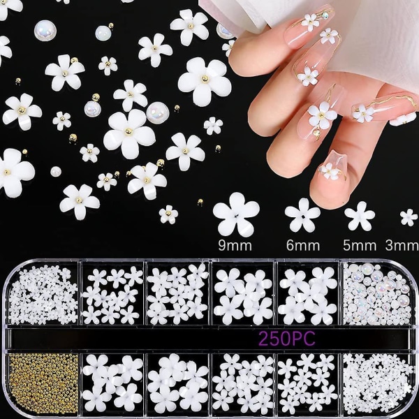 3d akryl vita blommor nagel i multi storlekar Crystal ädelstenar stenar för nail art Gör-det-själv smycken tillbehör Crafting