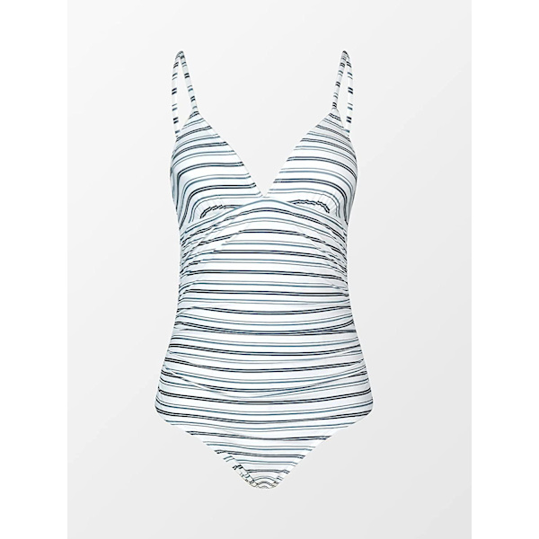 Dame Badedragt Heldragt V-hals Mavekontrol Rynket Front Lav Ryg White M