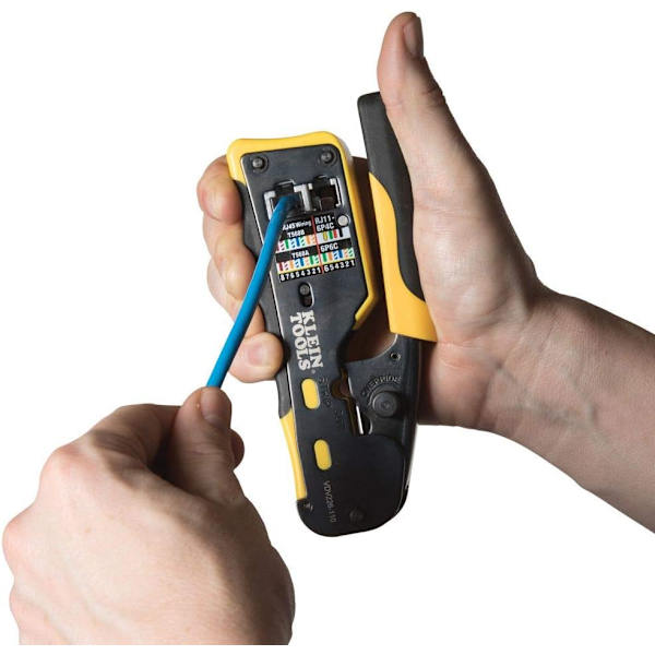TOOLS A-VDV226-110 Pass Thru RJ45 Ratschandeverktyg för kompakt krympning, Gult/Svart