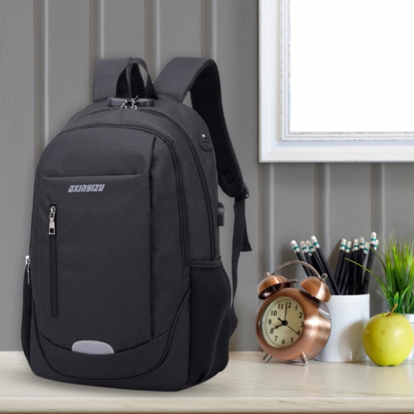 Ny ankomst Laptop Ryggsäck för resor Slim Dator Ryggsäckar med USB Laddningsport, Vattenavvisande College Skolväska black