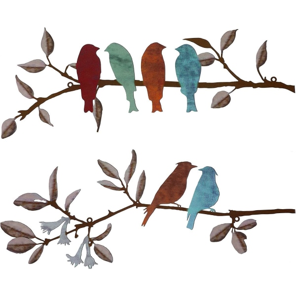 Kärleksfåglar på en gren Metallväggdekor Trädkonst Metallfågelträdgårdsväggskyltar Svart hängande till jul Halloween Heminredning