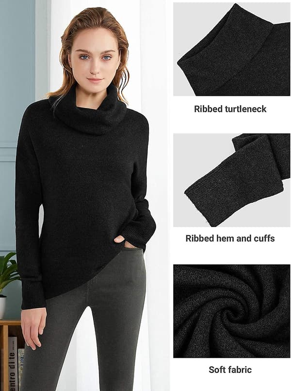 Dame Cowl Neck Genser Strikket Casual Langermet Rullekragenser Pullover