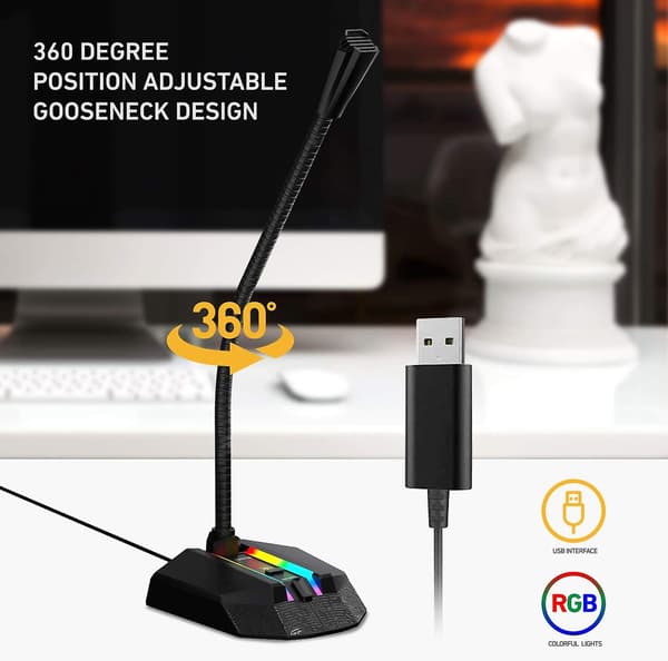 Usb Skrivebordsmikrofon Med Acsergery Lydløs Knap & Rgb Lys, Plug & Play Pc Computer Gave