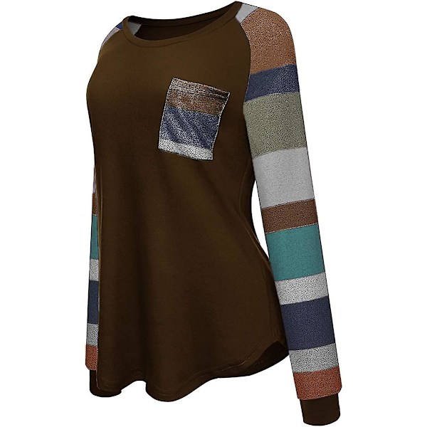 Dam Casual Color Block Raglan Långärmad T-shirt Blusar Tunika Toppar