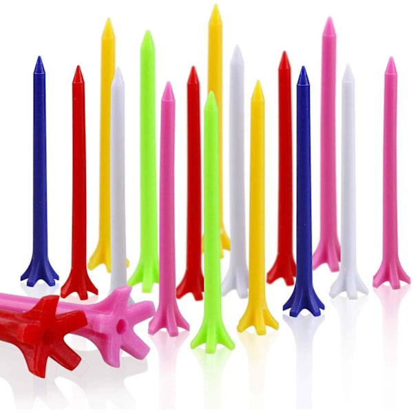 70mm Multicolor Hållbara Plast Anpassningsbara Golf Tees 100 Pack