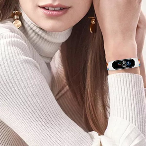 Joustava Nylon Solo Loop Xiaomi Mi Band 5/Band 6/Band 7 -älykelloon, Säädettävä Punottu Urheiluranneke Pink White
