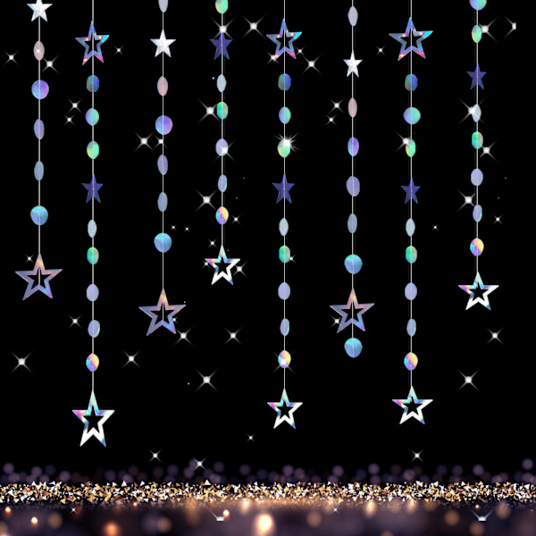Iridescent Stjerne Måne Cirkel Prik Garland Fest Dekoration Sæt Hængende Halvmåne og Funklende Lille Stjerne Streamer Vimpel Banner