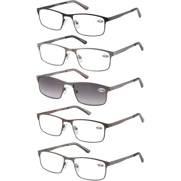 5-pack läsglasögon män Metallbåge rektangelstil Rostfritt stålmaterial Mix 1.0 x