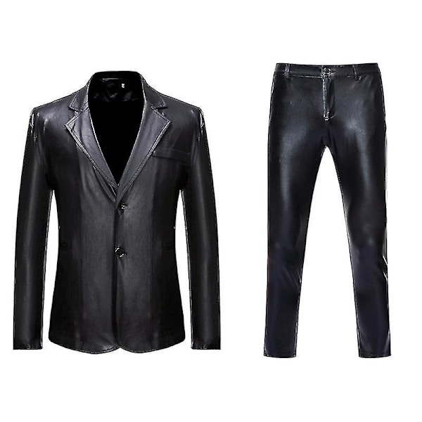Herrkläder Blanka Guld 2 Delar Kostymer (blazer+byxor) Terno Masculino Mode Fest Dj Club Klänning Smoking Kostym Herr Scen Sångare Kläder Black 2XL