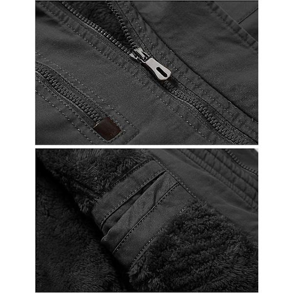 Jacka för män - avslappnad vinterjacka i bomull Militärjacka Tjockad huva Cargo Coat Grey 5XL