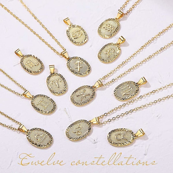 Jewerly Zodiac Pendant Star Sign Halsband, Acsergery Gold Horoscope Tag 12 Constellation Gift