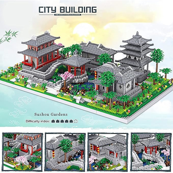Kina De klassiske hagene i Suzhou Samling Berømt Arkitektur Modell Byggekloss Sett (3930 stk) Mikro Mini Klosser Leker Gaver