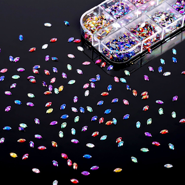 1200 Stykker 12 Farver Skinnende Negle Rhinestones Hesteøje Rhinestones Flad Bagside Negle Ædelstene Dekorationer Forsyninger Med Æske