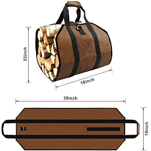 99x45,7 cm Kangaspuukassi Takka Lämmityskassi Vedenpitävä, liukumattomilla vahvoilla kahvoilla Hihnat Puuteline Ruskea