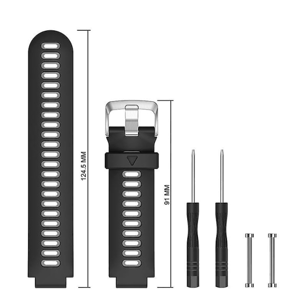 22mm Silikon Klokkereim For Garmin Forerunner 235/230/620/630/220/735/735XT, Sølvspenne Black  Grey
