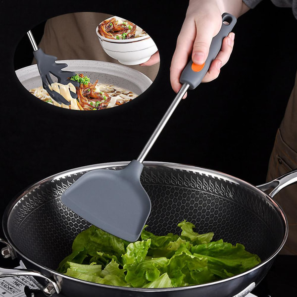 Silikon Kjøkkenredskapssett, 2 stk. Viktige kjøkkenredskaper med rustfritt stålhåndtak, grå stekespade * Grå skje Gray shovel * gray noodles