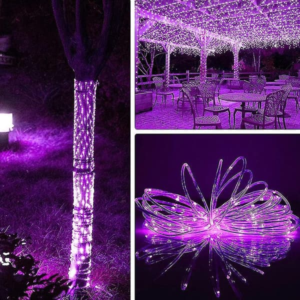 Solar Lyskæde, 10m 100 LED Rør Lys Til Have, Gård, Sti, Hegn, Trappe, Baghave Purple