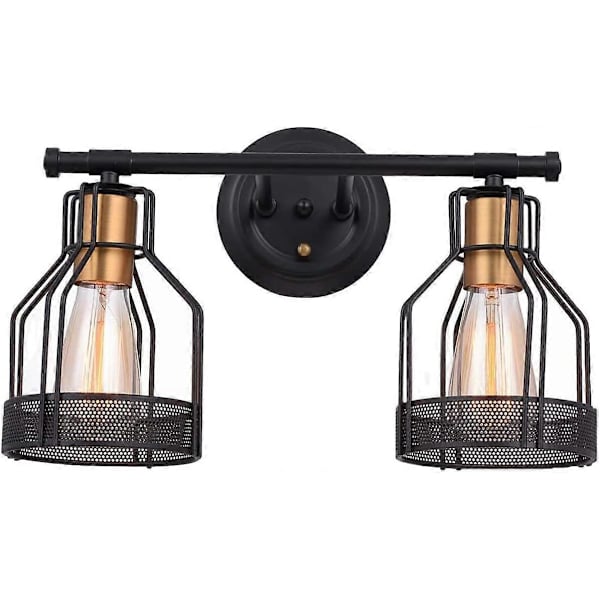 Retro industriell svart bur vegglampe for bad - 3 lamper - Metall - For bad - 2 hoder A